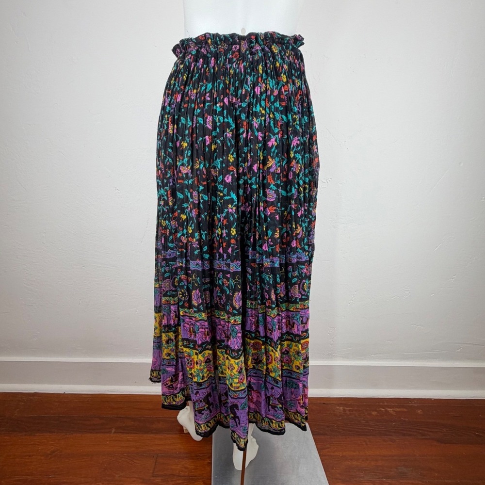 Vintage India Cotton Semi Sheer Gauze Floral Elephant Maxi Skirt Boho Elephants - Picture 3 of 16